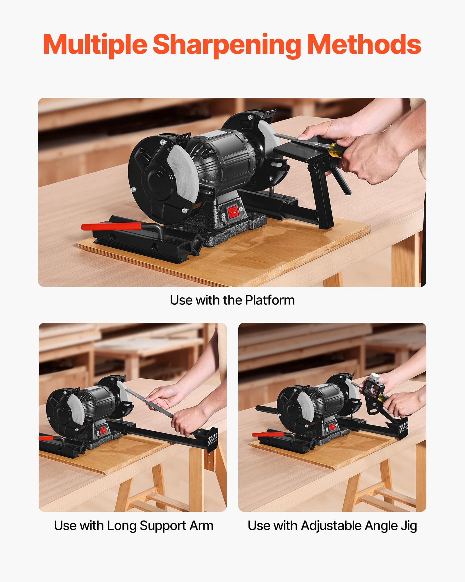 VEVOR Multi-Grind Sharpening System, Vari-Grind Pro Sharpening Jig Kit for 6" & 8" Bench Grinders – with Platform, Long Support Arm & Fingernail Gouge Jig, for Chisels, Woodturning, Plane Irons