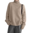 thumbnail image 3 of Womens Mock Neck Sweaters Oversized Chunky Long Sleeve Knit High Low Hem Pullover Top Fall Winter Fashion Camel Color XS, 3 of 9