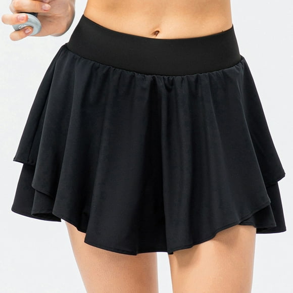 Elvqul Elastic Waist Skirt for Women Summer Mini Skirt Tiered Black Solid Pleated Womens Short Skirts