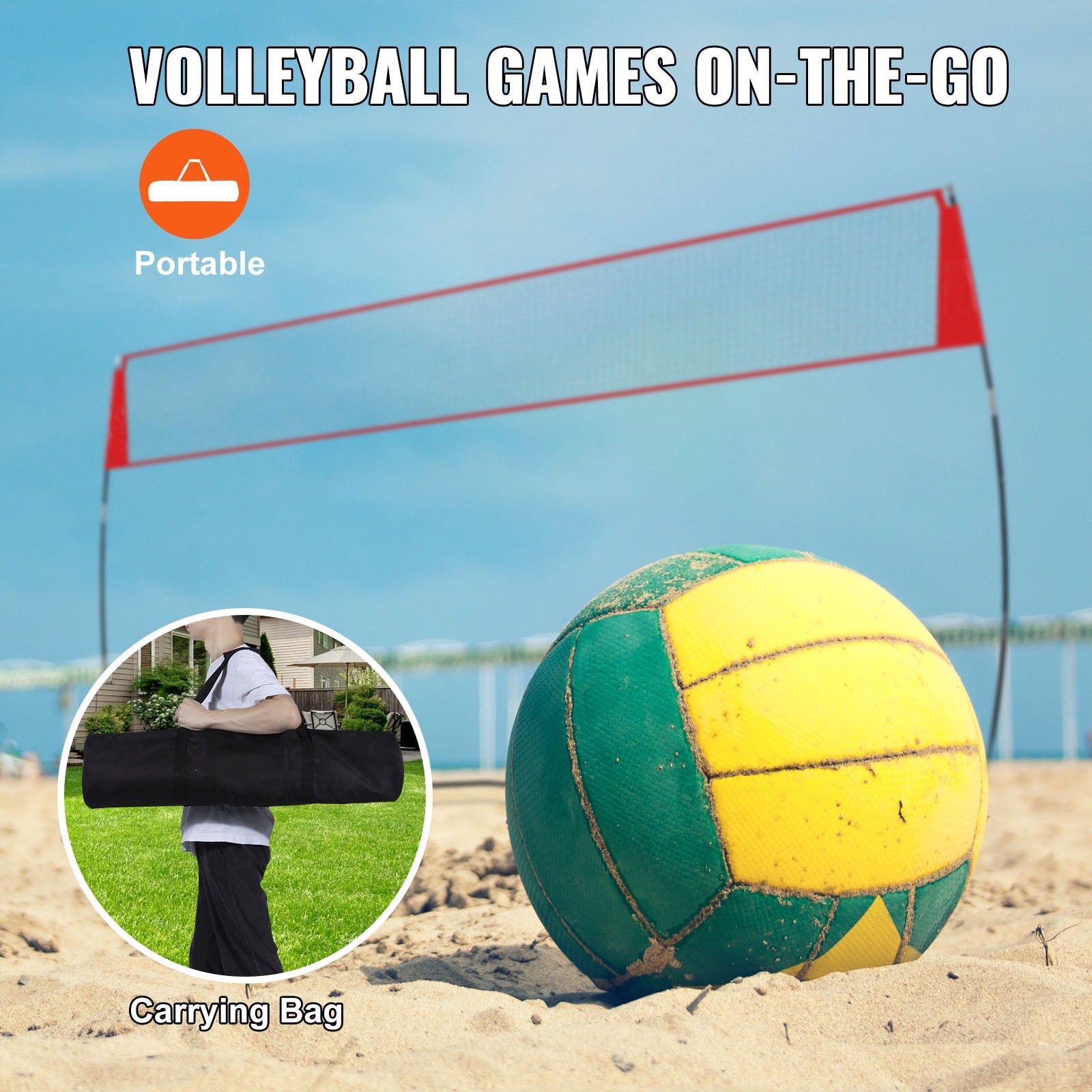 KFFKFF Indoor Outdoor Freestanding Volleyball Training Net with Stand Carry Bag