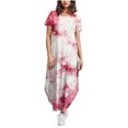 thumbnail image 2 of Ovzne Robes pour Femmes Robe Femmes Robes d'Été Décontractées Imprimé Fleuri Col Rond Manches Courtes Poches Robe Longue Imprimée Grande Taille Robe Maxi Manches Courtes Imprimée Longue, 2 of 5