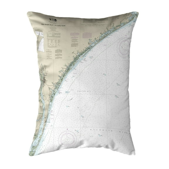 Betsy Drake Interiors New River Inlet to Cape Fear - Topsail, NC Nautical Map Noncorded Indoor/Outdoor Pillow 16x20