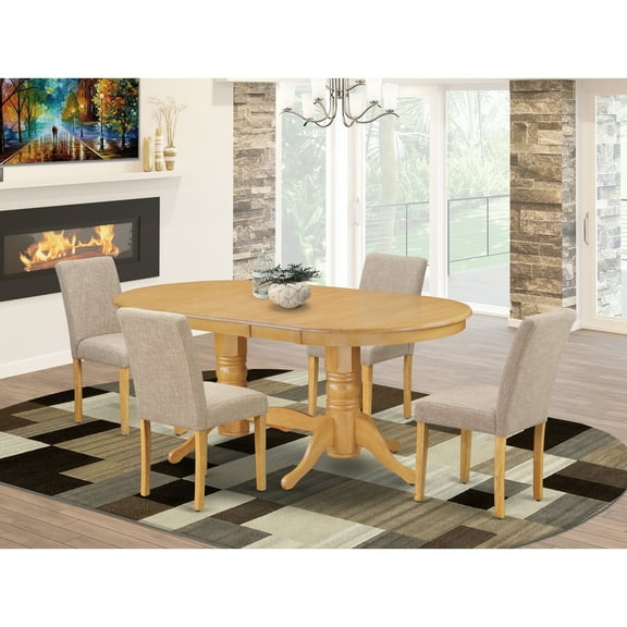 5 Piece Kitchen Dining Set - Oval Table with Butterfly Leaf & 4 Linen Chairs - 40x76 Inch