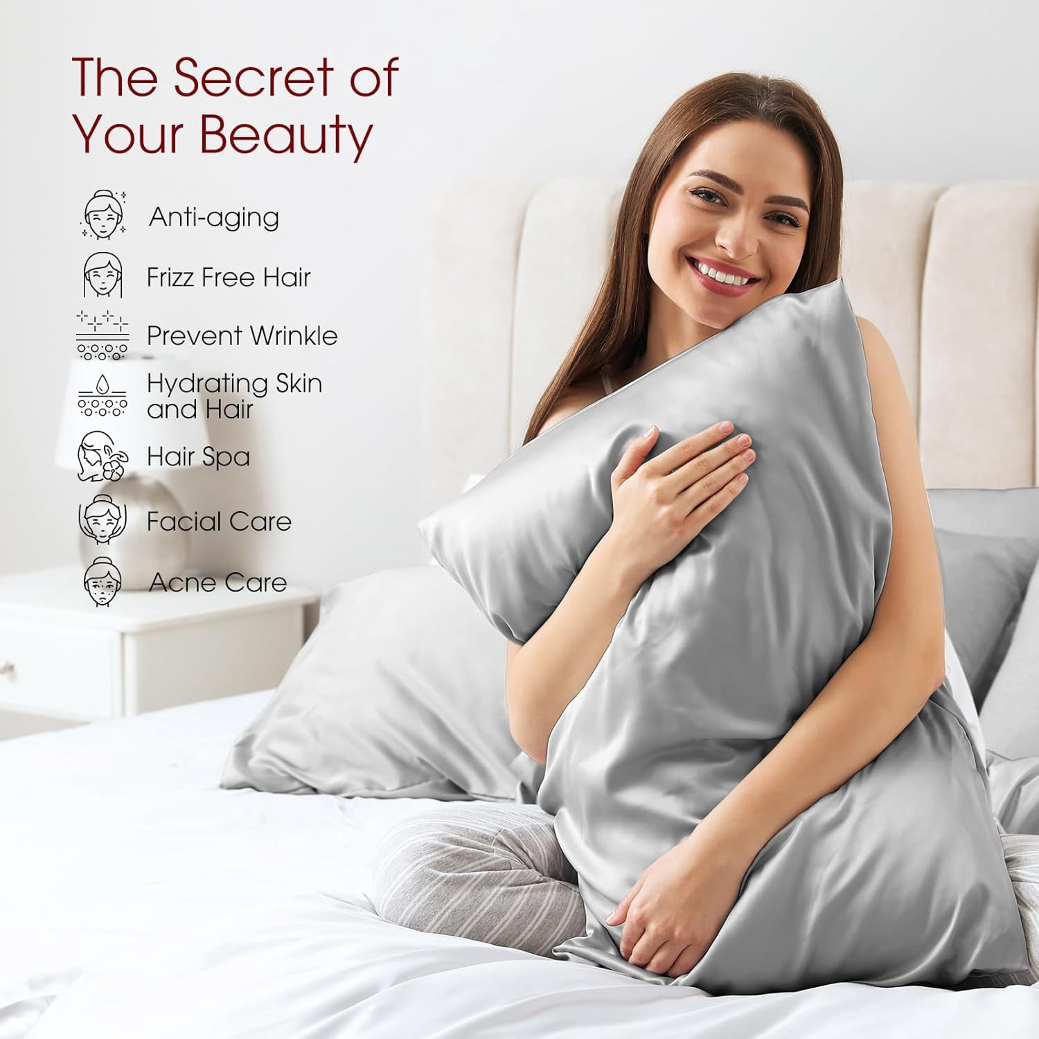 QIUYIDP Silk Pillow Cases 2 Pack Queen Size Mulberry Silk Pillowcase for Hair and Skin Set of 2 Highest Grade 6A Silk Soft Breathable Cooling with Hidden Zipper, White