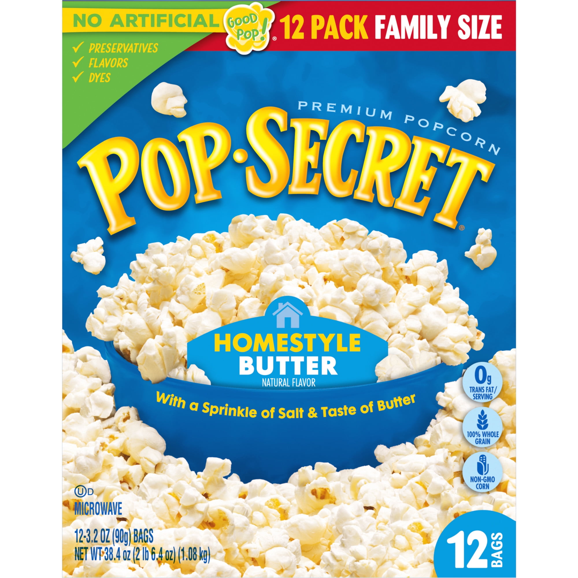 (4 pack) Pop Secret Microwave Popcorn, Homestyle Butter Flavor, 3.2 oz Sharing Bags, 12 Ct