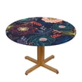 thumbnail image 2 of YFYANG Round Fitted Table Cloth, Waterproof Vintage Floral Line Texture Pattern Polyester Table Cover, Indoor Outdoor Decorative Tablecloths with Elastic Edge, 2 of 7