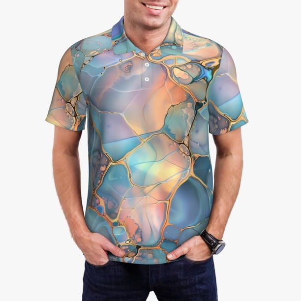 Fotbe Pastel Abstract Fluid Art Camiseta Polo de Golf para Hombre con Estampado – Camisa Deportiva Transpirable con Cuello Abotonado-4X-Large