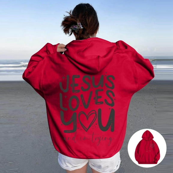 SIYUDAN Womens Sweatshirt Hoodies Trust in the Lord Hoodies Graphic Letter Print Sweatshirt Oversized Womens Pullover Fall Essentials Women’S Clothes