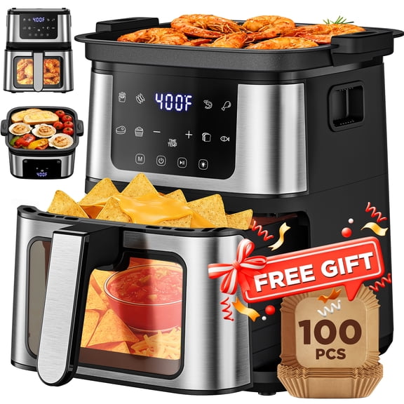 Air Fryer Oven, 8-in-1 7.5Qt Multifunction Air Fryer with Digital LED Touch Screen, 8 Preset Cookings, Dishwasher-Safe Basket, 95% Less Oil, Nonstick Dishwasher-Safe Basket, 100Pcs Liner