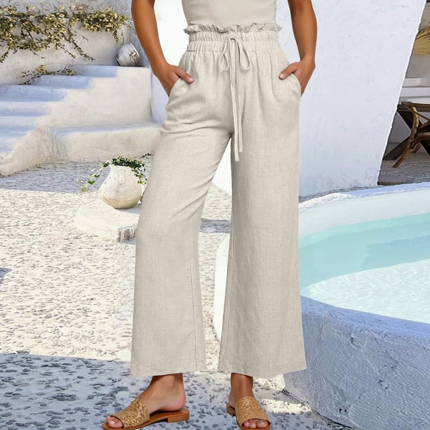 WILLBEST Pantalones Casuales Holgados de Pierna Recta para Mujer, Cintura Elástica, Cómodos para Uso Diario, Verano para Todas Las Estaciones. Grande