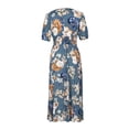 thumbnail image 5 of Uhndy Women Summer High Waist Floral Print Dress Casual Boho Sundress Short Sleeve Split Long Maxi Dresses, 5 of 6
