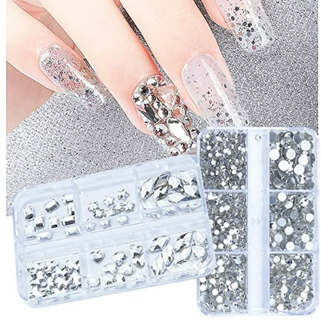 

1060Pcs White Nail Rhinestones Flatback Gems Crystals Glass Stones Round Beads Multi Shapes Sizes White Nail Rhinestones for Nail DIY Crafts Clothes Shoes Jewelry