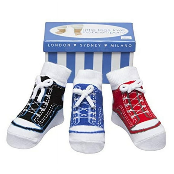 Baby Emporio-Baby Boy Socks that look like shoes- 0-9 Months - Anti slip-Soft Cotton-3 Pairs - Baby Shower Gift - Gift Box -BOY SNEAKERS