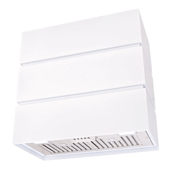 Akicon 30" Stainless Steel Range Hood, 3 Stacks Modern Box Ducted Kitchen Hood with Powerful Vent Motor, Wall Mount, 30"W*30"H*14"D, Signal White