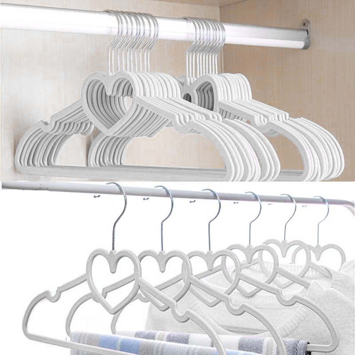 COSMOBETTY 10Pcs Heart Shaped Hangers White ABS Zinc for Clothes Rack Jackets Sweaters Pants Closet Storage