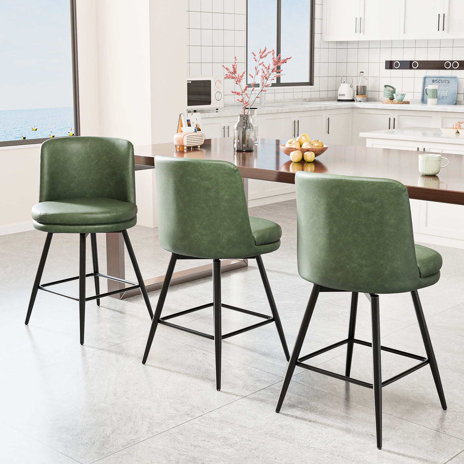Zimtown Modern Barstools Set of 2, 26" Counter Height Swivel Bar Stools Set with Cushion for Kitchen Island, Dining Room, Bar Chairs, Dark Green