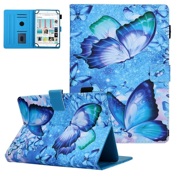 Universal 7.0" Tablet Case, Allytech Slim-Fit PU Leather Multi-Angle Stand Folio Cover Fit All 6.5-7.5 inch Tablet (Kindle Oasis, Fire 7, Onn 7, RCA Voyager, Lenovo, Google),Butterfly