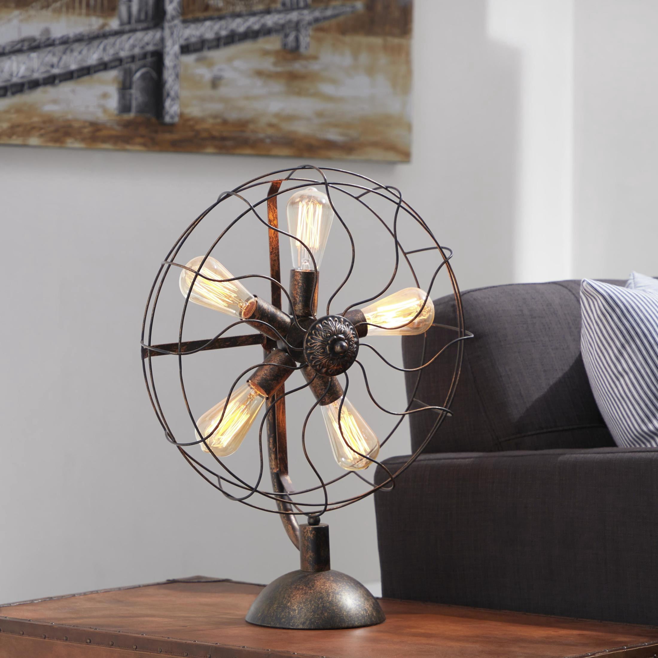 DecMode 24" 5 Light Vintage Fan Bronze Accent Lamp with Black Metal Shade