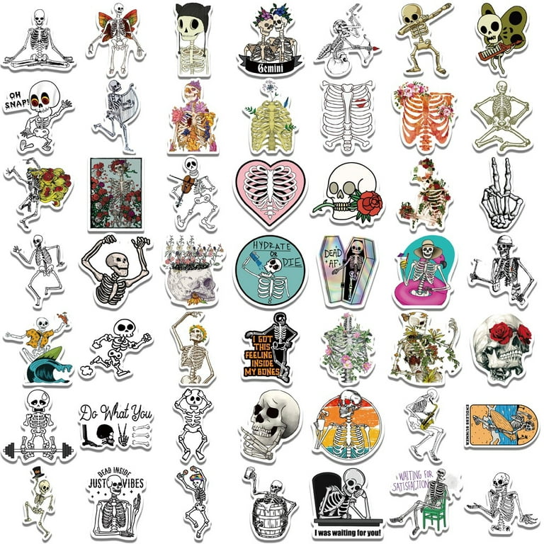 Gothic Stickers, 50 Pcs Goth Vinyl Sticker Pack, Waterproof Skeleton  Stickers fo