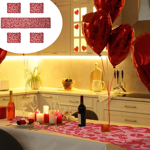 RKSTN 72x13in Valentine's Day Table Runner Placemat Set Heart Desktop Decor C