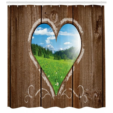 Outhouse Shower Curtain Heart Window View From Wooden Rustic Farm