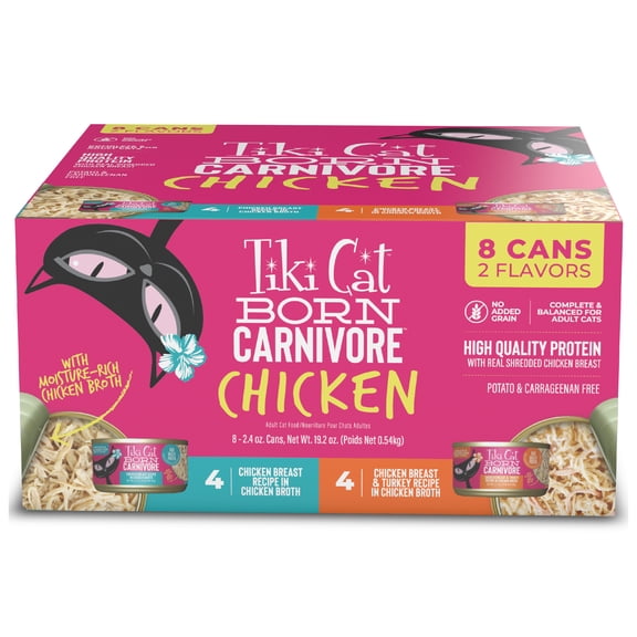 Tiki Cat Born Carnivore Wet Cat Food, Chicken Variety Pack, 2.4 oz. Cans (8 Pack)