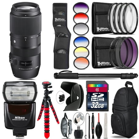 Sigma 100-400mm DG OS HSM Lens + Nikon SB-700 AF Speedlight - 32GB Accessory Kit