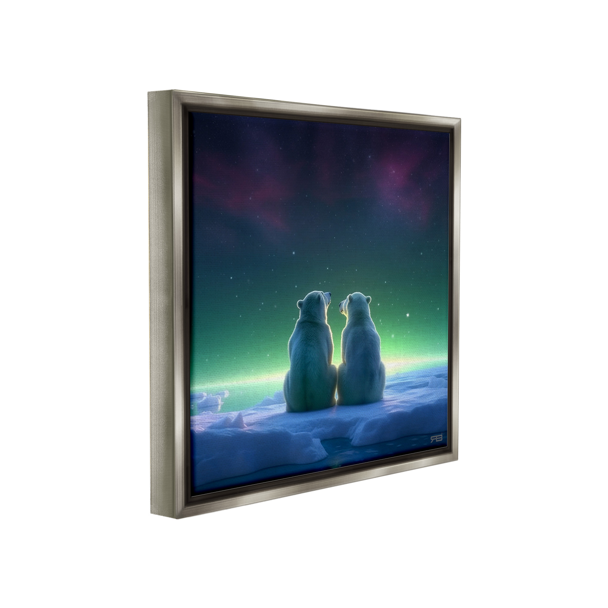 Stupell Industries Polar Bears & Northern Lights Animals & Insects Painting Gray Floater Framed Canvas Art Print Wall Art, 18 x 18