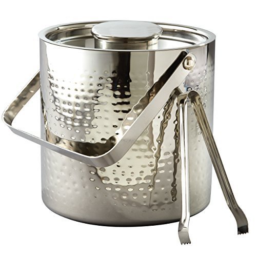 Large Hammered Ice Bucket With Lid And Ice Tong, 3 Quarts