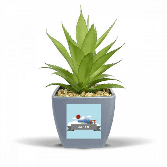 Japan Mount Red Sun Rail Train Temple Fake Pineapple Flower Pot Vase Mini Decor