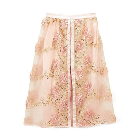 Girls Blush Gold Floral Embroidered Sequin Maxi Skirt Pants - Walmart.com