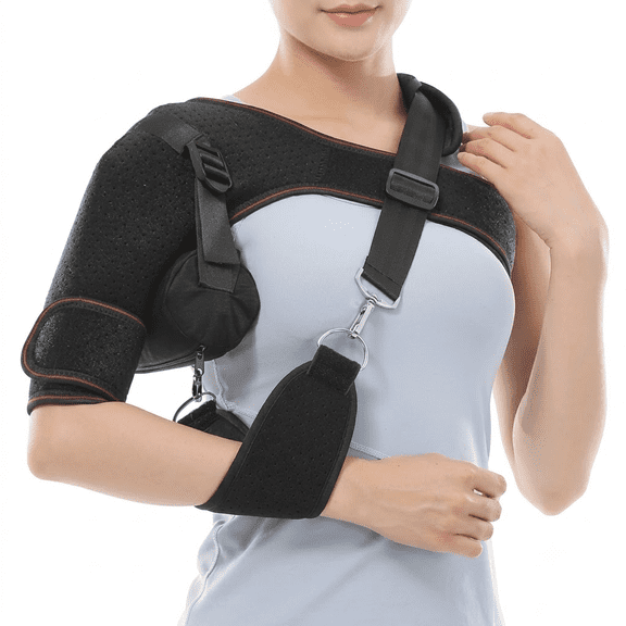 Shoulder Brace with Cushion Pod - Breathable Perforated Shoulder Sling Joint Immobilizer Support Strap for Pain Relief Recovery