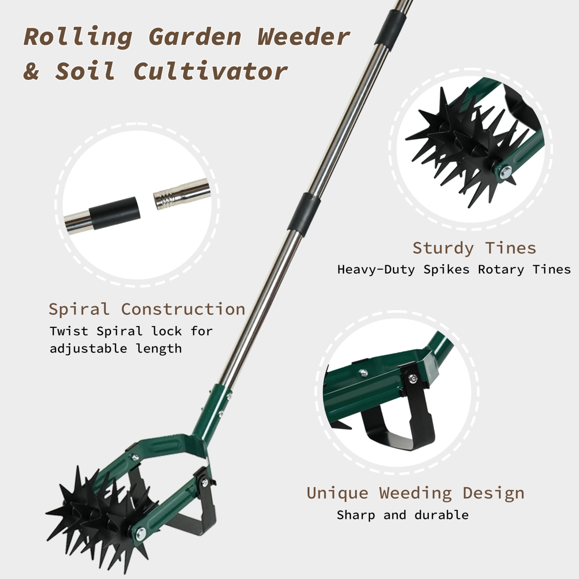 Ashfield & Harkness: 2-In-1 Rotary Cultivator & Weeder - Lawn & Garden Tool, 70" Adjustable Handle Rolling Tiller, Soil Loosening, Sturdy Tines-Blade