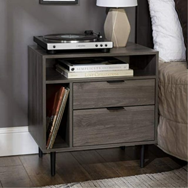 Walker Edison Lincoln Table d'Appoint Moderne de Rangement 25 Pouces - Gris Ardoise