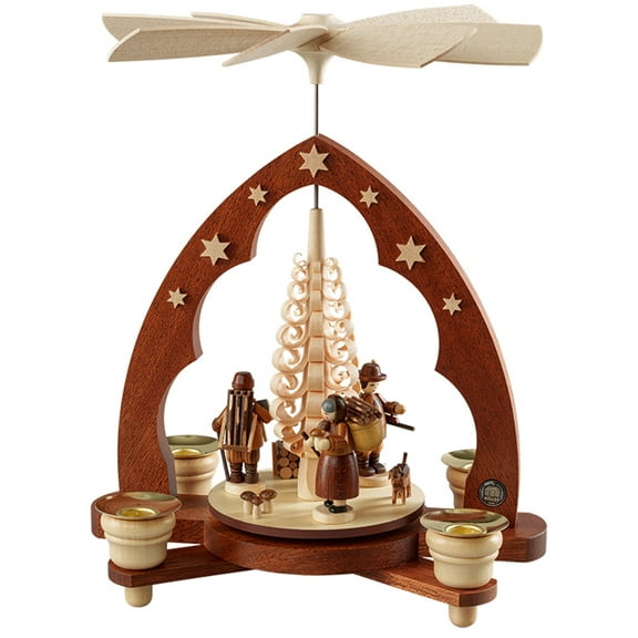 German christmas pyramid Forest people, 1-tier, height 28 cm / 11 inch, natural, original Erzgebirge by Müller Seiffen