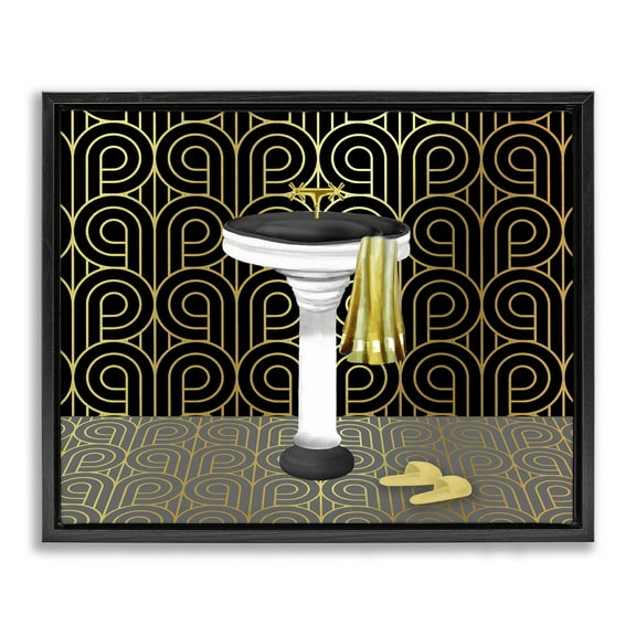 Stupell Industries Bathroom Sink Deco Style Geometric Painting Black Floater Framed Canvas Art Print Wall Art, 21 x 17