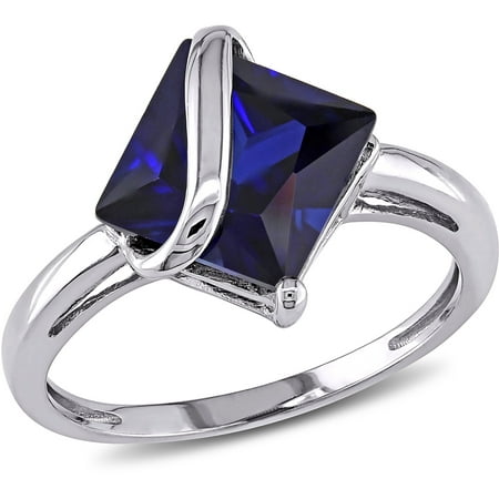 3 Carat T.G.W Created Blue Sapphire 10kt White Gold Cocktail Ring
