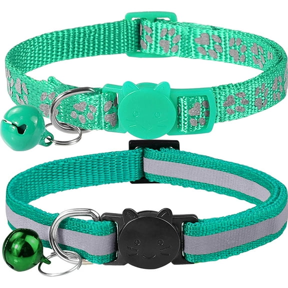 Reflective Cat Collars Breakaway with Bell, 2 Pack Girl Boy Pet Kitten Collar Adjustable 7.5-12.5 Inch, Turquoise