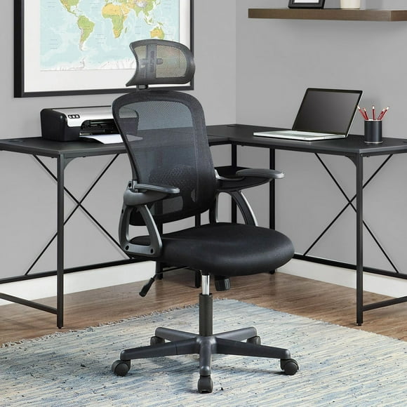 Mainstays Ergonomic Office Chair with Adjustable Headrest, Black Fabric, 275 lb capacity