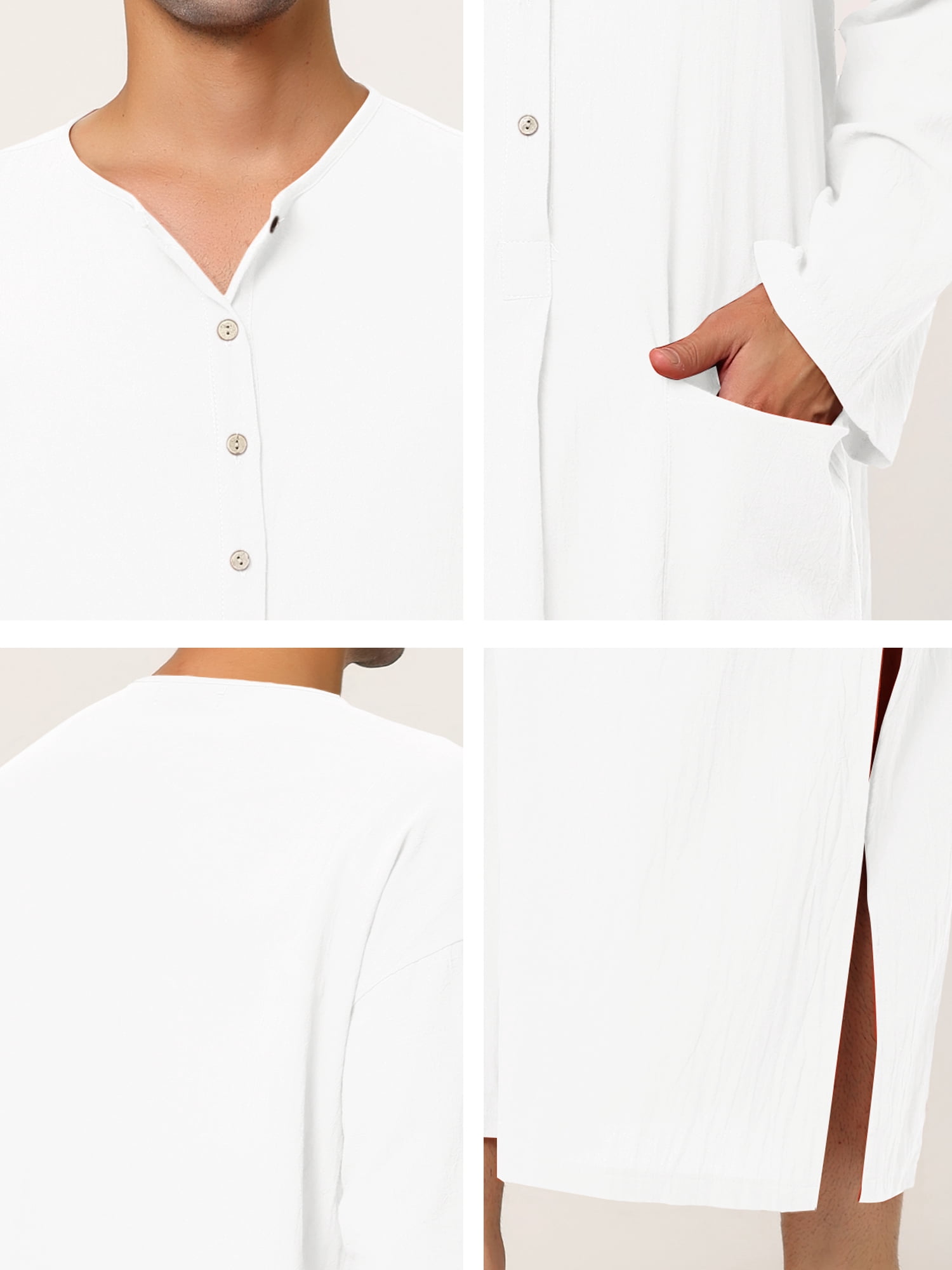 Unique Bargains Men's Nightshirt Cotton Sleep Shirt Side Split Long Nightgown XL White
