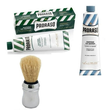 Proraso Shaving Cream, Menthol & Eucoplytus 150 ml + Proraso Shaving Cream, Aloe & Vitamin E 150 ml + Proraso Professonal Shaving Brush + Schick Slim Twin ST for Sensitive