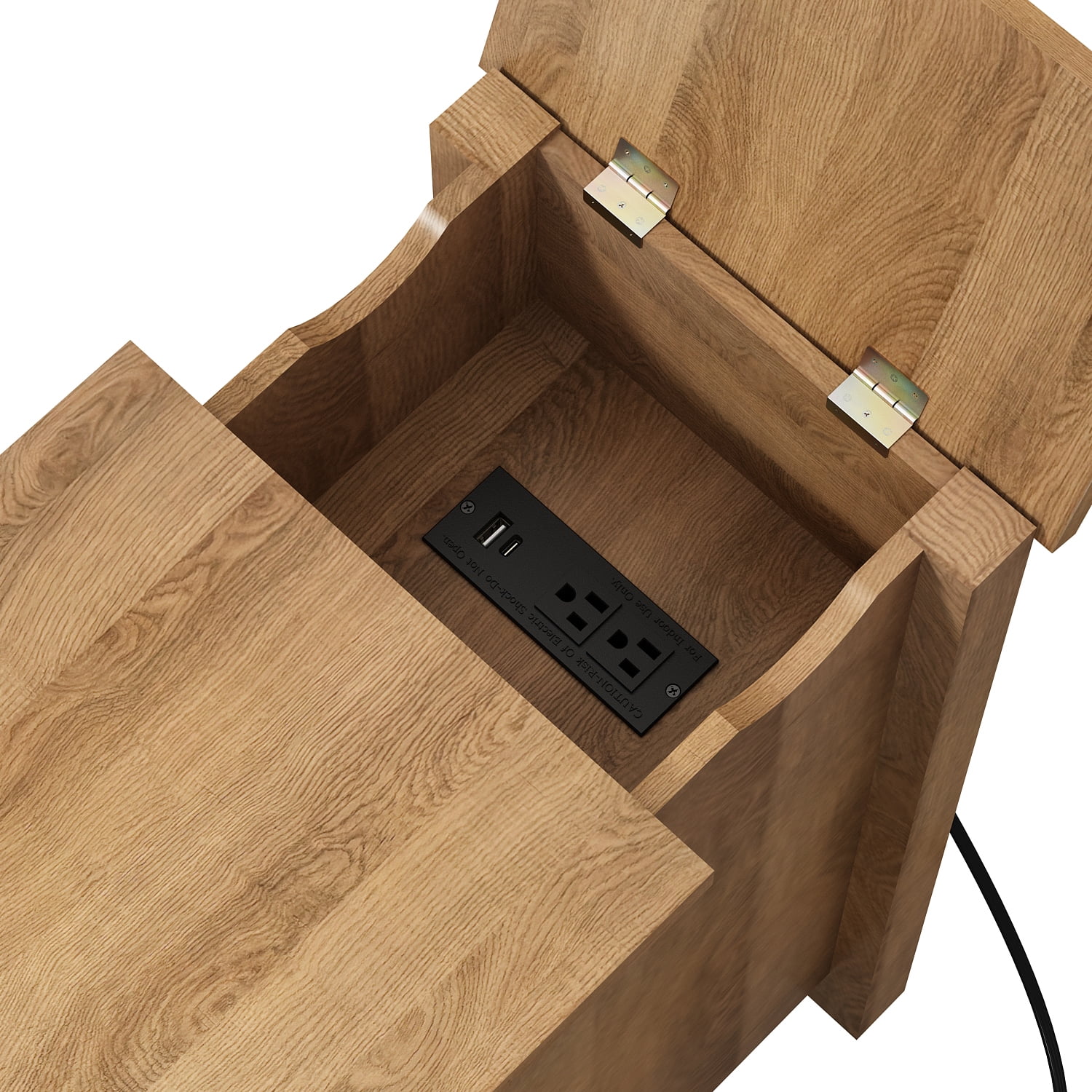 Narrow End Table with Charging Station, Small Side Table with Storage, Rattan Nightstands for Living Room Bedroom