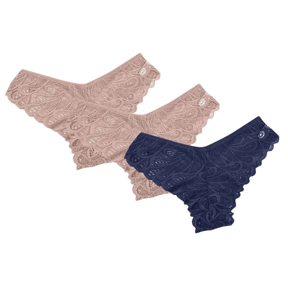 Scyoekwg Women's Lace Thong Panties 3‑Pack Floral V‑Cut Scalloped Lace Soft Breathable Ladies Underwear Briefs For Daily Casual Wear (Multicolor,XXL)