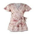 thumbnail image 4 of MesaSe Robe Bohème pour Femmes Motif Floral Manches Courtes Col en V Profond Design Taille Robe Courte Plissée Ample pour Vacances à la Plage, 4 of 6