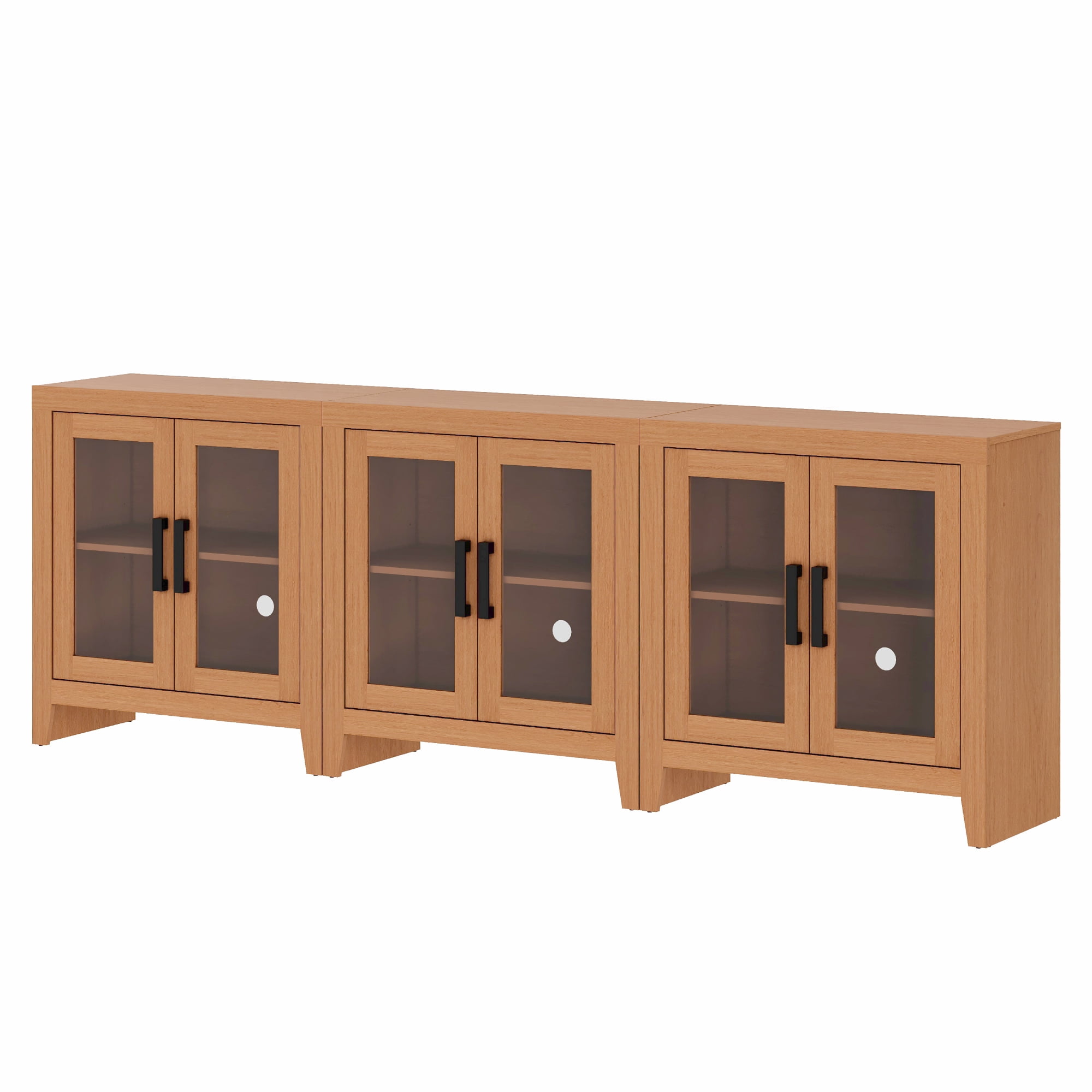 WAMPAT Modern Farmhouse TV Stand up to 100"TV, Entertainment Center with Tempered Glass Doors & Adjustable Shelves, Mocha