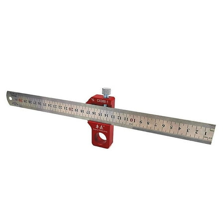 Woodworking Scribing Ruler - Aluminum Alloy Slide Stop Marking Ruler, 300mm (12 Inch), Red/Black