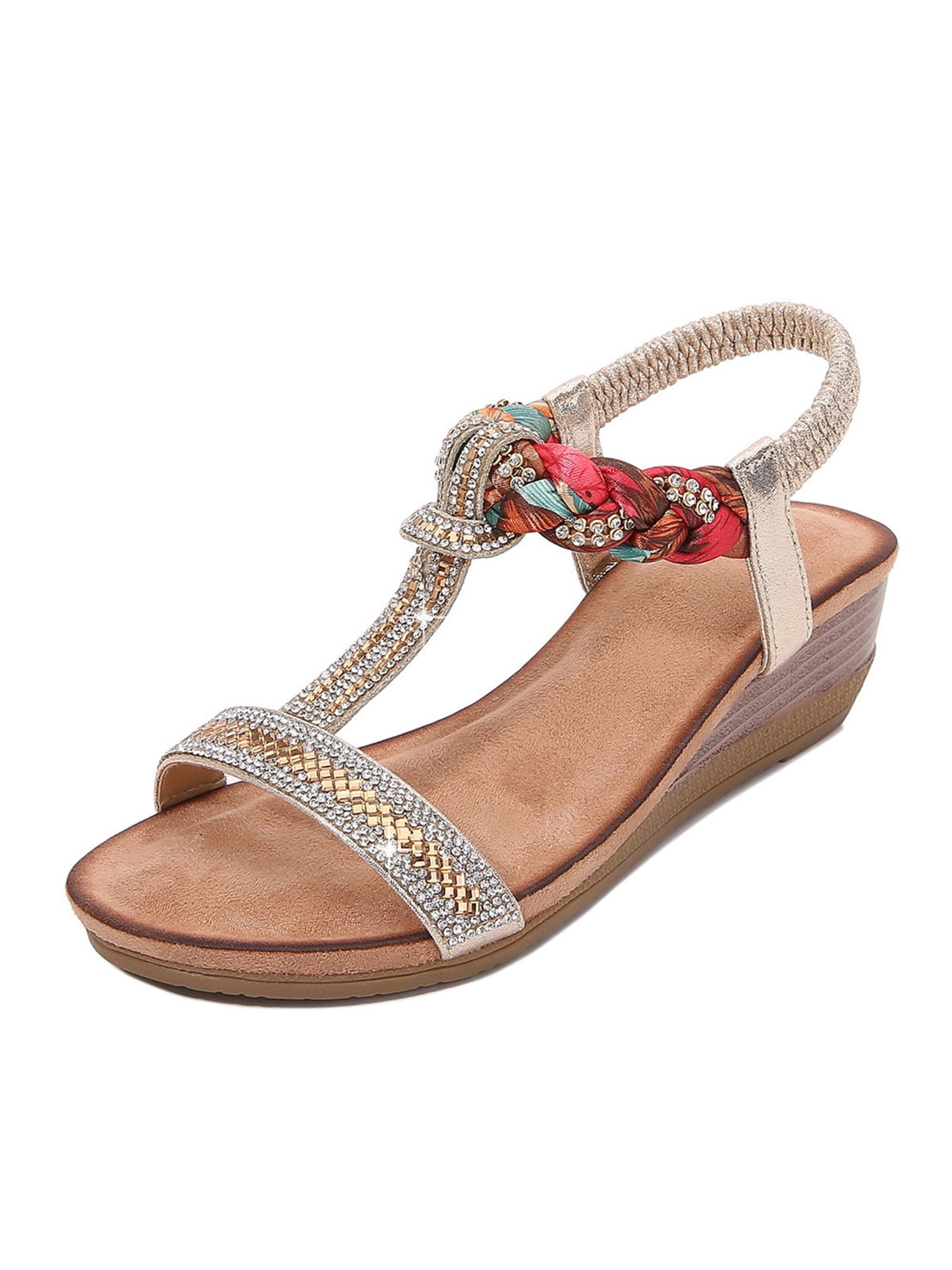 Womens Flower Gem Beaded Slip On Comfort Slingback Summer Sandals Ladies Size