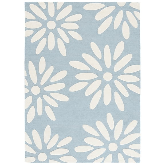 SAFAVIEH Kids Daisy Flowers Wool Area Rug, Light Blue/Ivory, 6' x 9'