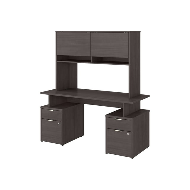 BBF Jamestown - Pedestal desk - with hutch - rectangular - storm gray - storm gray base