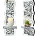 thumbnail image 2 of Set of 2 Crystal Crush Diamond Candle Sconces, Gorgeous Silver Mirrored Wall Sconce, Wave Pattern Irregular Candle Holder Glass Wall Decorations for Home Décor, Living Room, Dining Room., 2 of 14